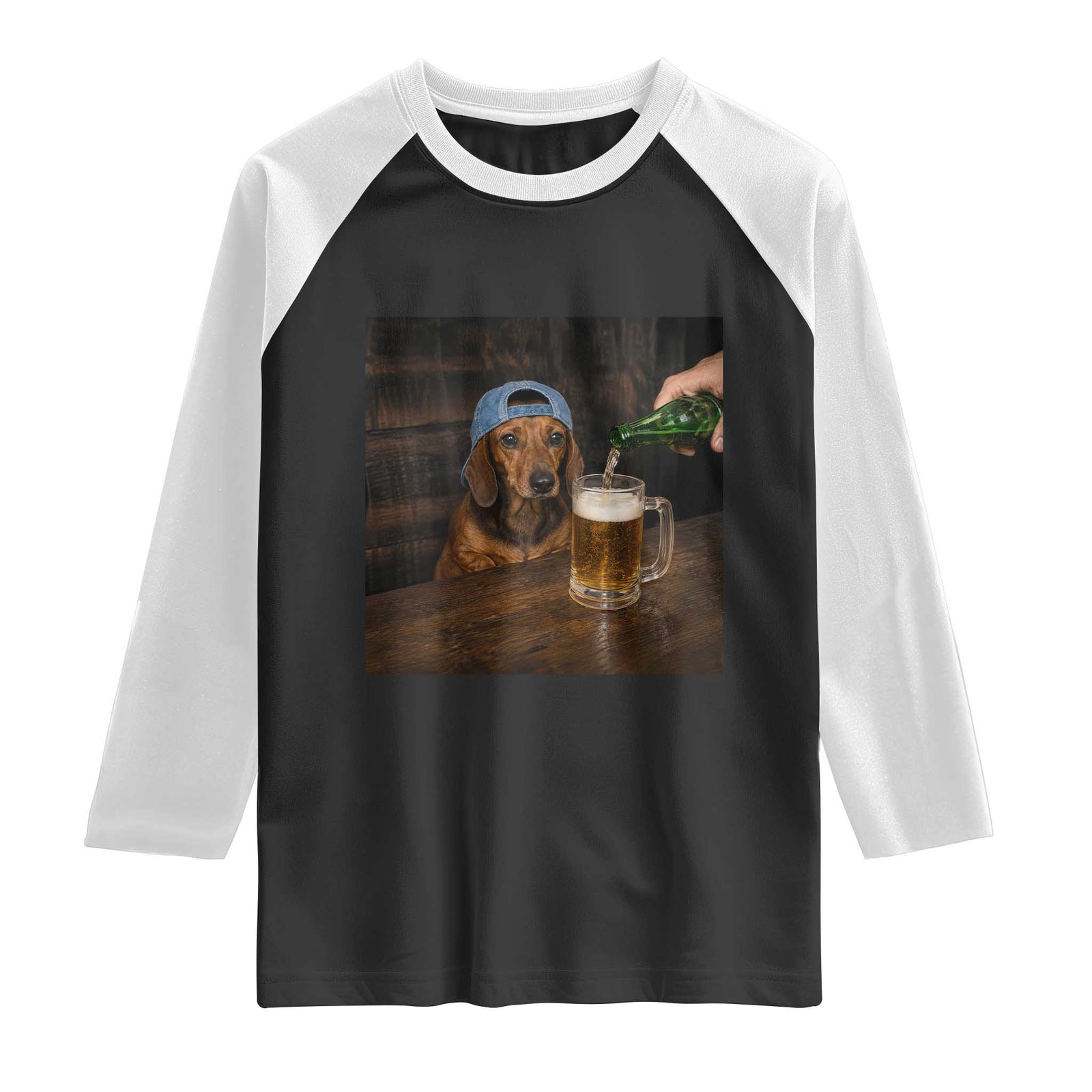 Wiener Dog Drinking Beer Funny Dachshund Lover Raglan Shirt