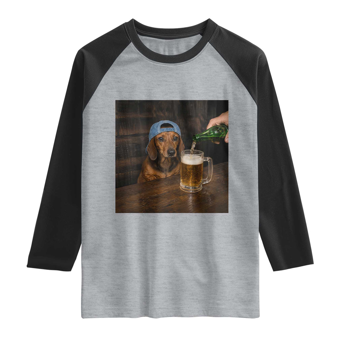 Wiener Dog Drinking Beer Funny Dachshund Lover Raglan Shirt