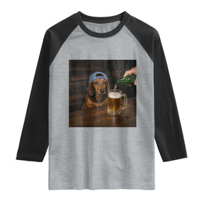 Wiener Dog Drinking Beer Funny Dachshund Lover Raglan Shirt