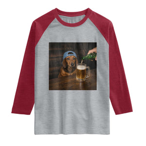 Wiener Dog Drinking Beer Funny Dachshund Lover Raglan Shirt