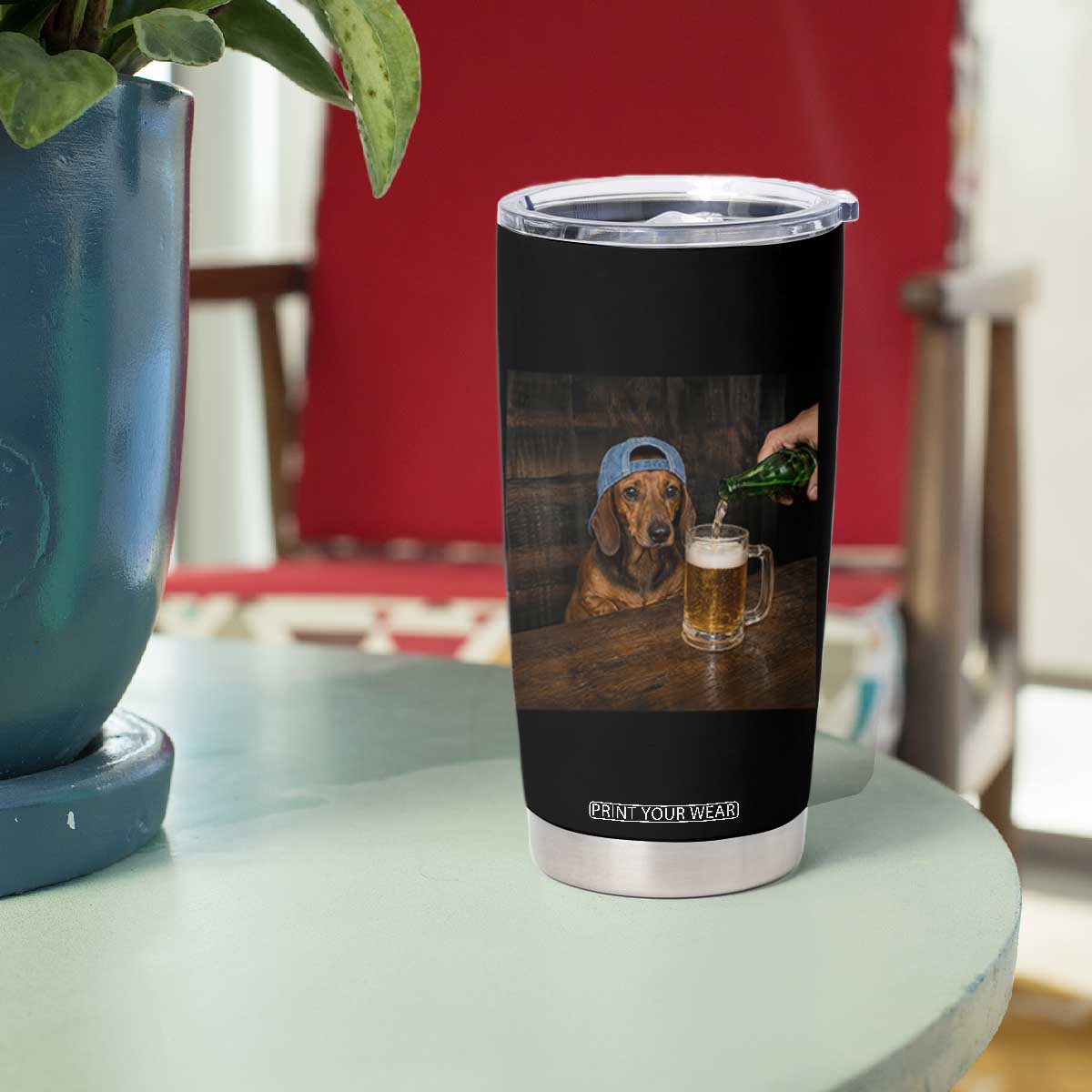 Wiener Dog Drinking Beer Funny Dachshund Lover Tumbler Cup