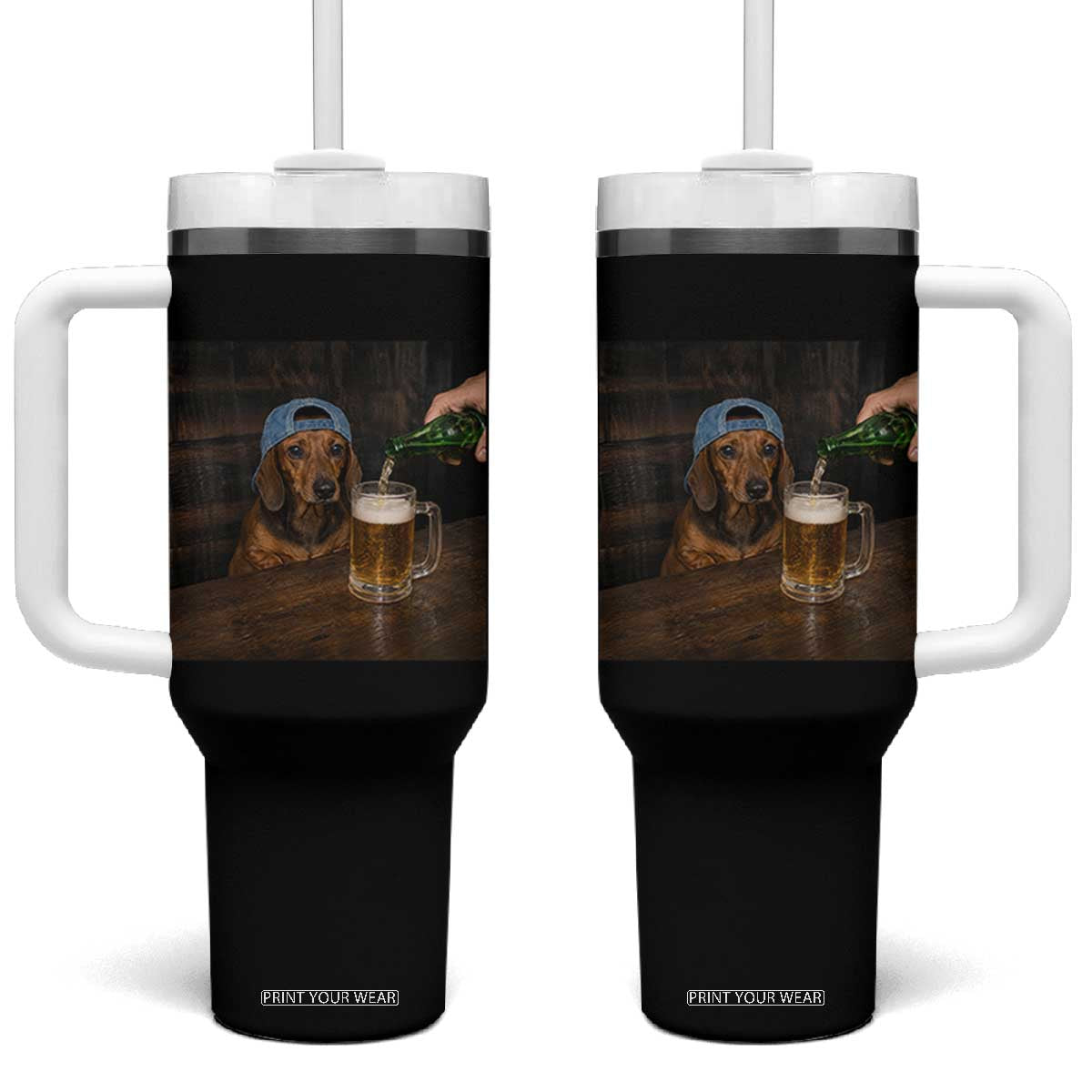Wiener Dog Drinking Beer Funny Dachshund Lover Tumbler With Handle