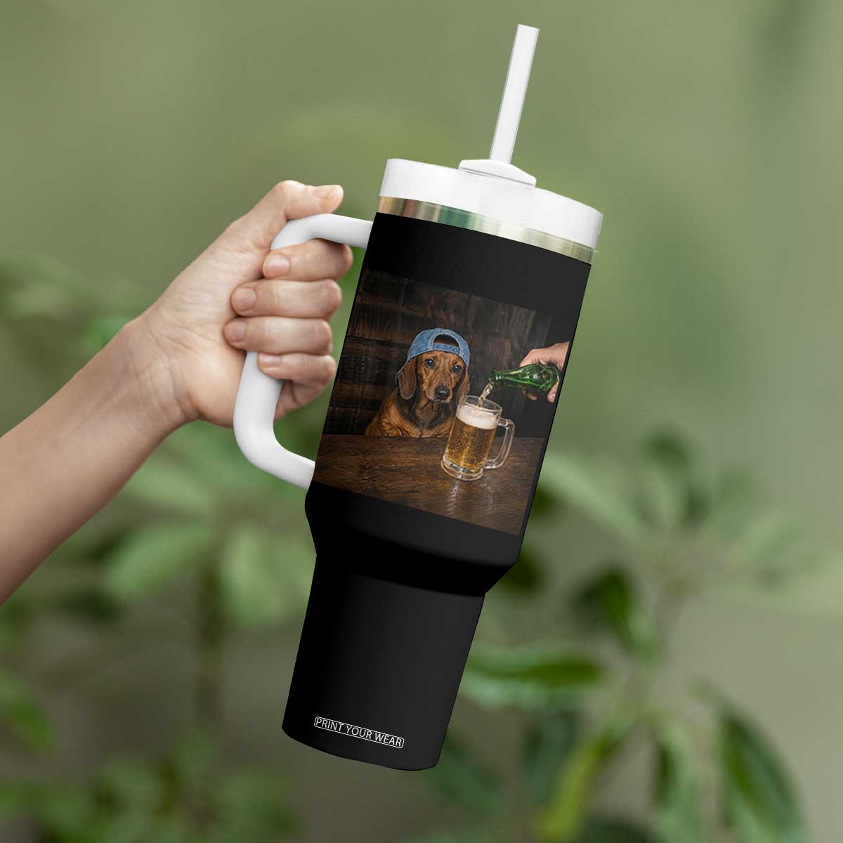 Wiener Dog Drinking Beer Funny Dachshund Lover Tumbler With Handle
