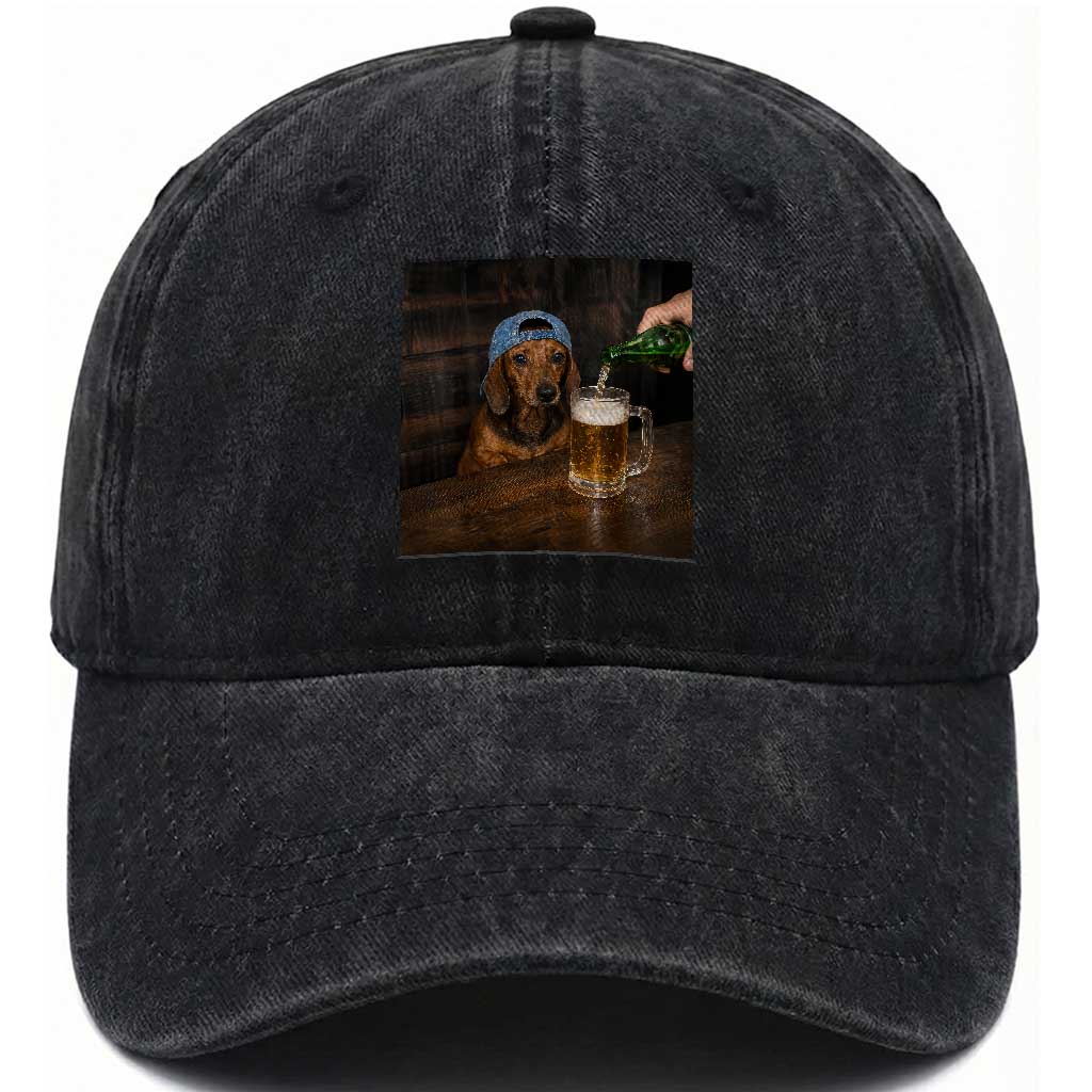 Wiener Dog Drinking Beer Funny Dachshund Lover Washed Cotton Baseball Cap