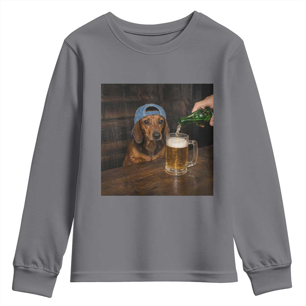 Wiener Dog Drinking Beer Funny Dachshund Lover Youth Sweatshirt