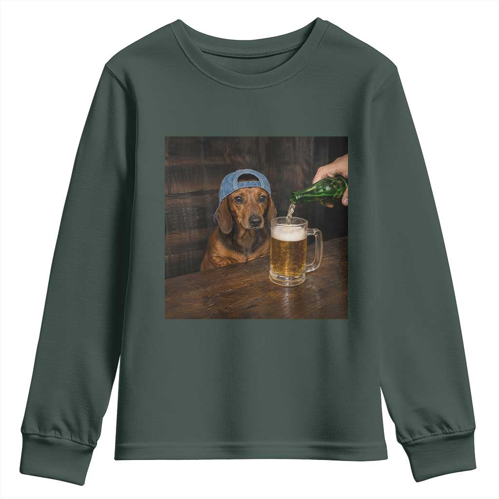 Wiener Dog Drinking Beer Funny Dachshund Lover Youth Sweatshirt