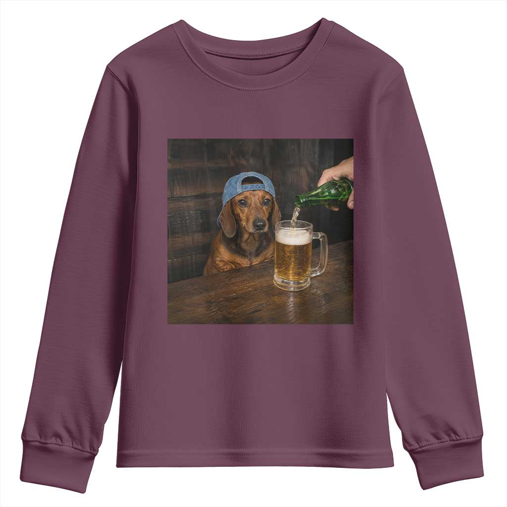 Wiener Dog Drinking Beer Funny Dachshund Lover Youth Sweatshirt