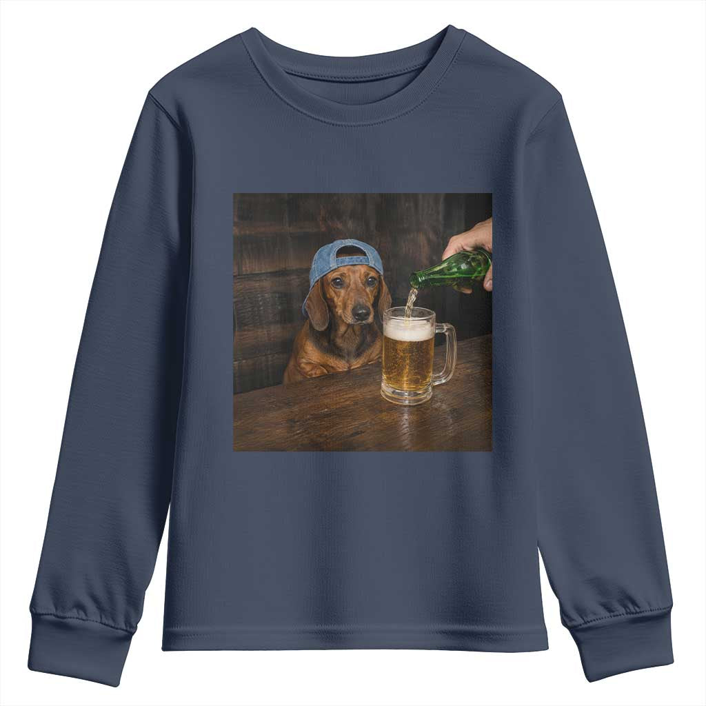 Wiener Dog Drinking Beer Funny Dachshund Lover Youth Sweatshirt