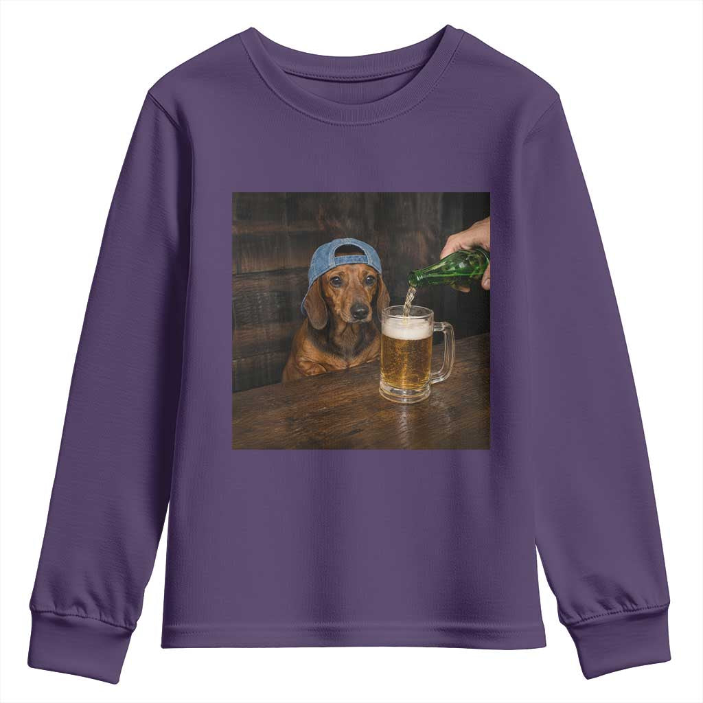 Wiener Dog Drinking Beer Funny Dachshund Lover Youth Sweatshirt