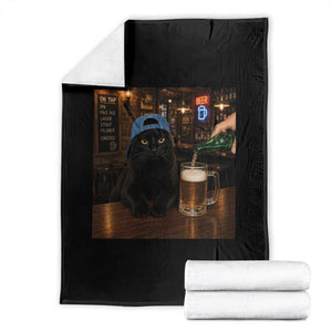 Black Cat Drinking Beer Funny Kitten Meme Throw Blanket