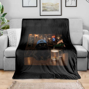 Black Cat Drinking Beer Funny Kitten Meme Throw Blanket