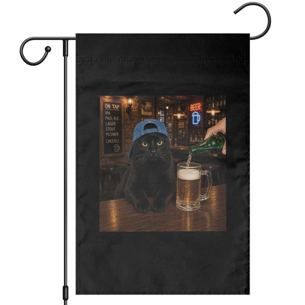 Black Cat Drinking Beer Funny Kitten Meme Garden Flag