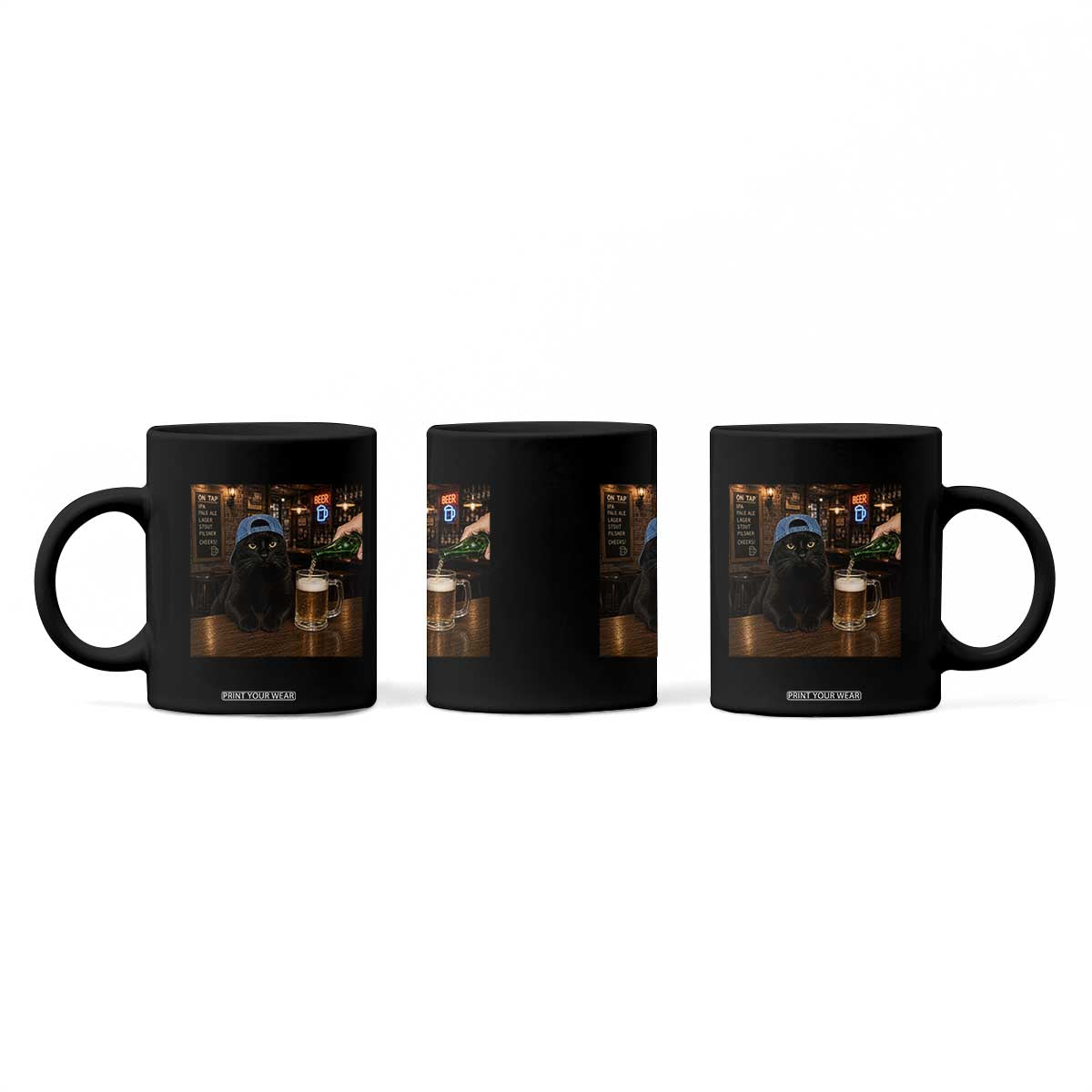 Black Cat Drinking Beer Funny Kitten Meme Coffee Mug