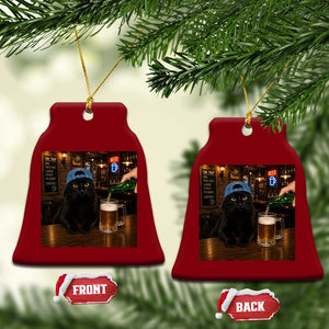 Black Cat Drinking Beer Funny Kitten Meme Ceramic Ornament