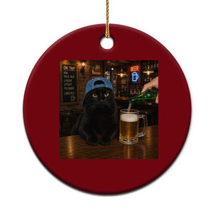 Black Cat Drinking Beer Funny Kitten Meme Ceramic Ornament