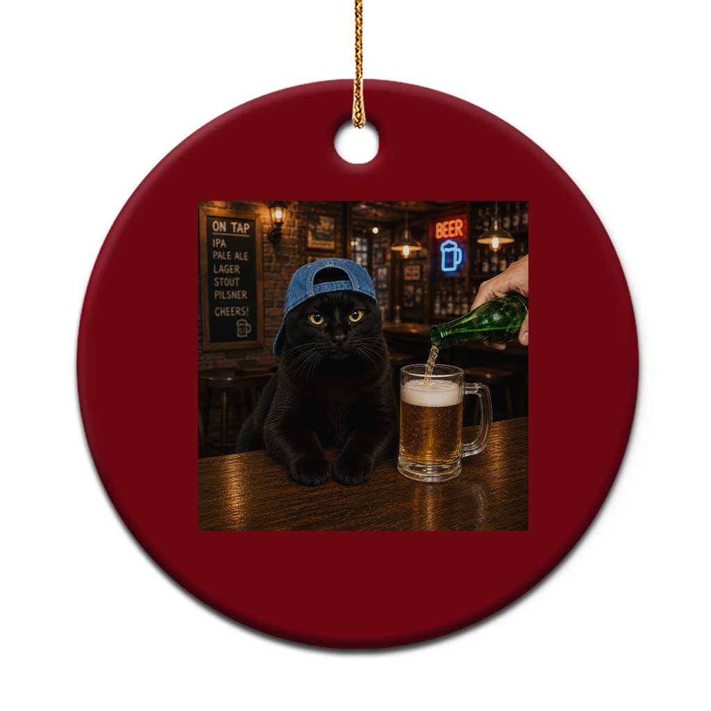 Black Cat Drinking Beer Funny Kitten Meme Ceramic Ornament