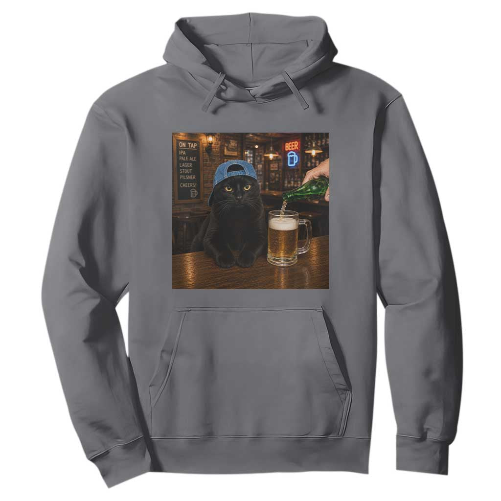 Black Cat Drinking Beer Funny Kitten Meme Hoodie