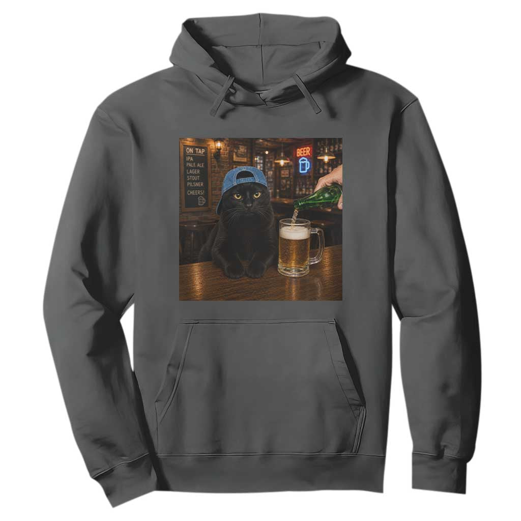 Black Cat Drinking Beer Funny Kitten Meme Hoodie