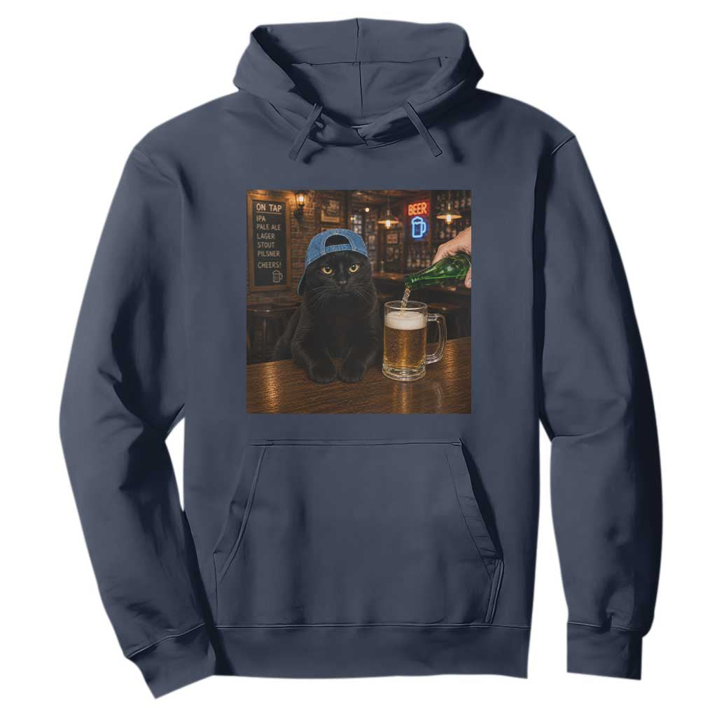 Black Cat Drinking Beer Funny Kitten Meme Hoodie