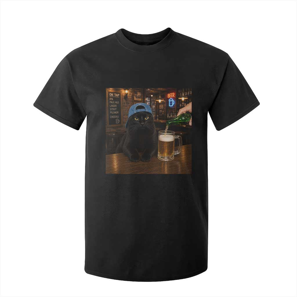 Black Cat Drinking Beer Funny Kitten Meme T Shirt For Kid