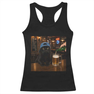 Black Cat Drinking Beer Funny Kitten Meme Racerback Tank Top