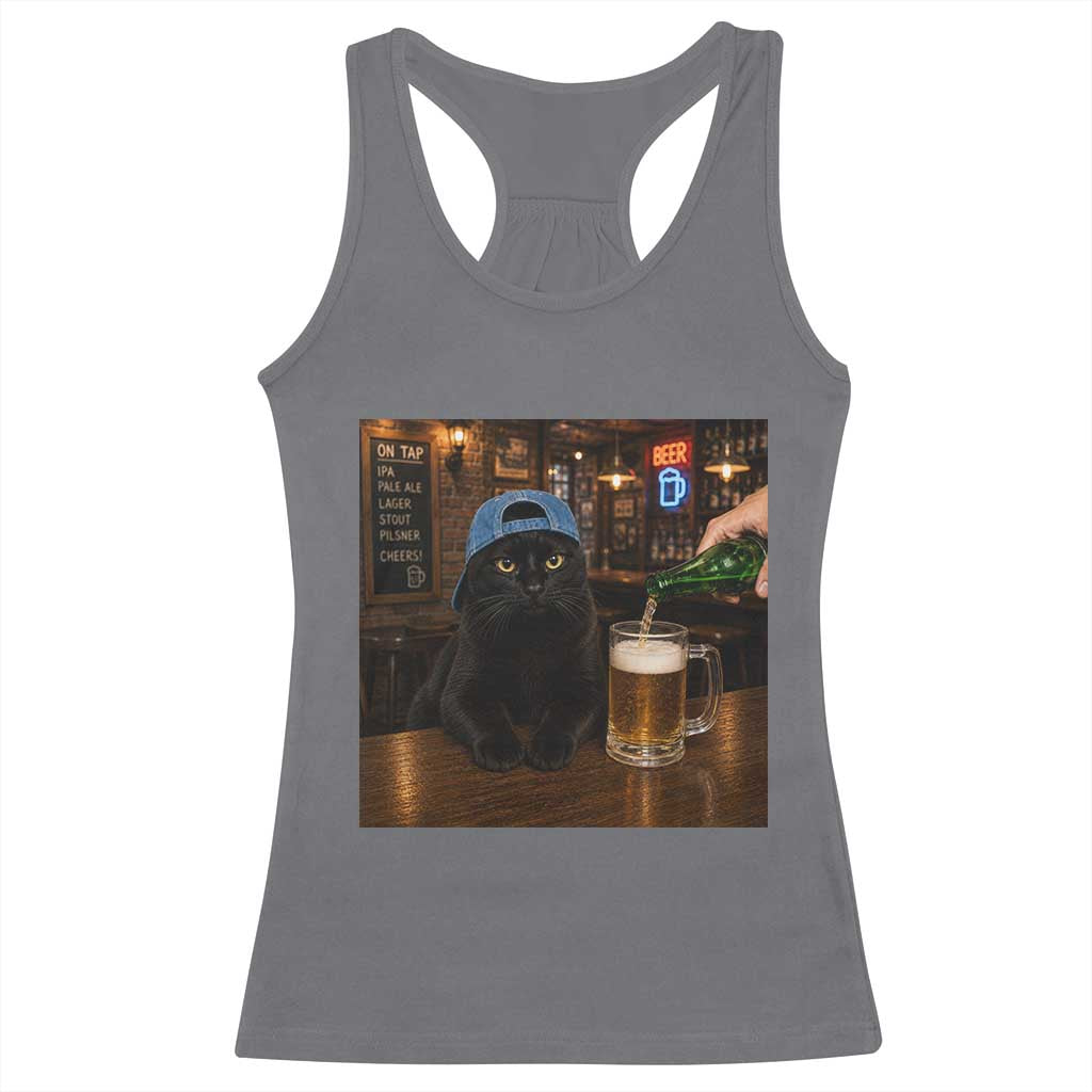 Black Cat Drinking Beer Funny Kitten Meme Racerback Tank Top