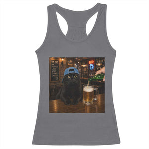 Black Cat Drinking Beer Funny Kitten Meme Racerback Tank Top