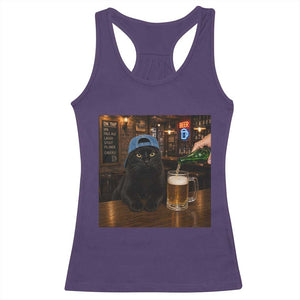 Black Cat Drinking Beer Funny Kitten Meme Racerback Tank Top