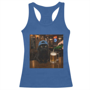 Black Cat Drinking Beer Funny Kitten Meme Racerback Tank Top