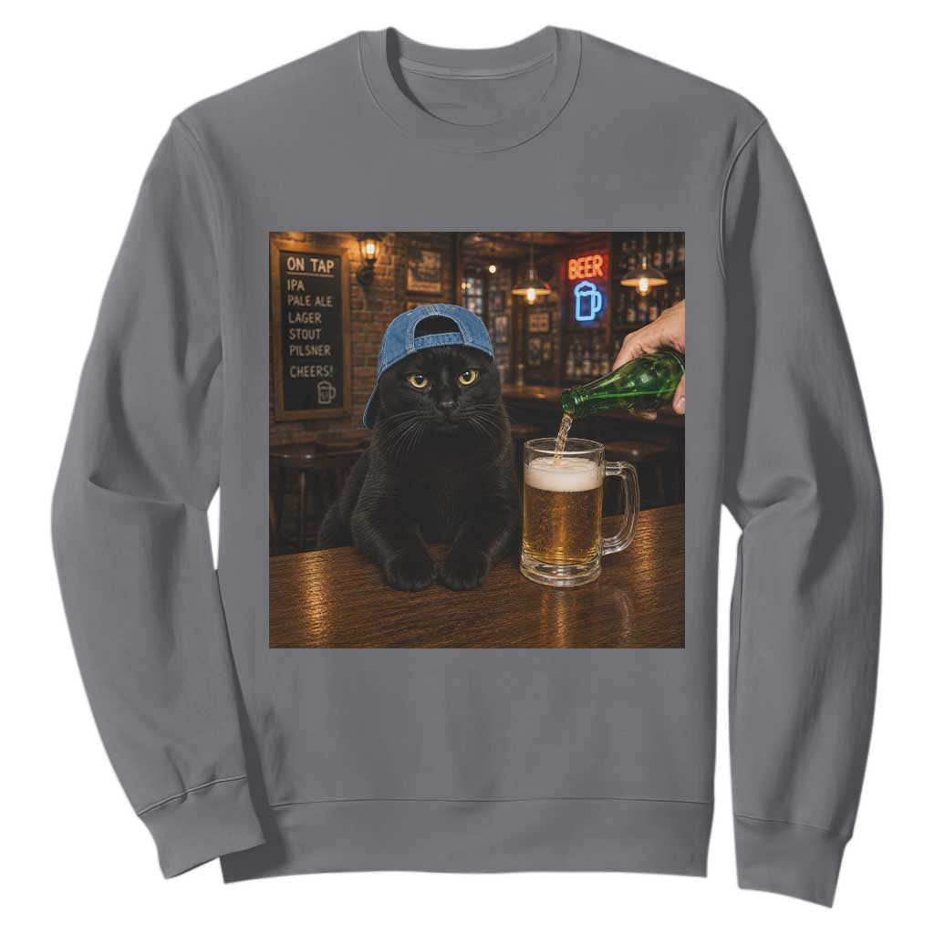 Black Cat Drinking Beer Funny Kitten Meme Sweatshirt