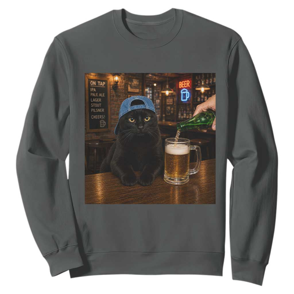 Black Cat Drinking Beer Funny Kitten Meme Sweatshirt