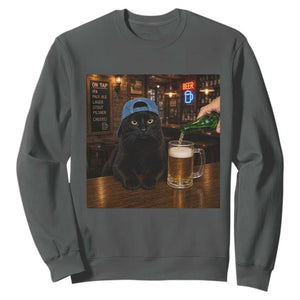 Black Cat Drinking Beer Funny Kitten Meme Sweatshirt