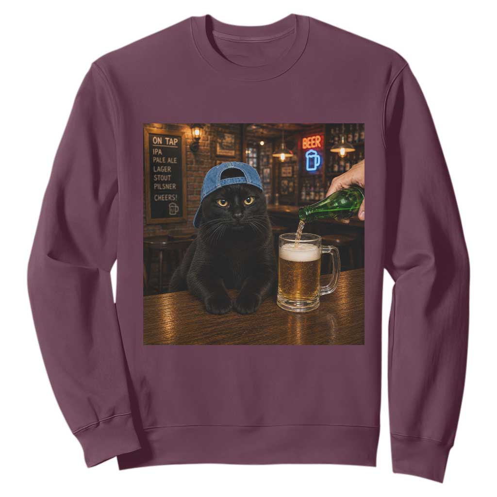 Black Cat Drinking Beer Funny Kitten Meme Sweatshirt