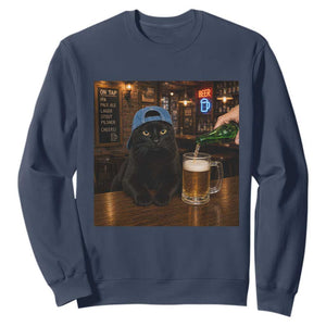 Black Cat Drinking Beer Funny Kitten Meme Sweatshirt