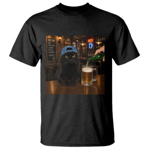Black Cat Drinking Beer Funny Kitten Meme T Shirt