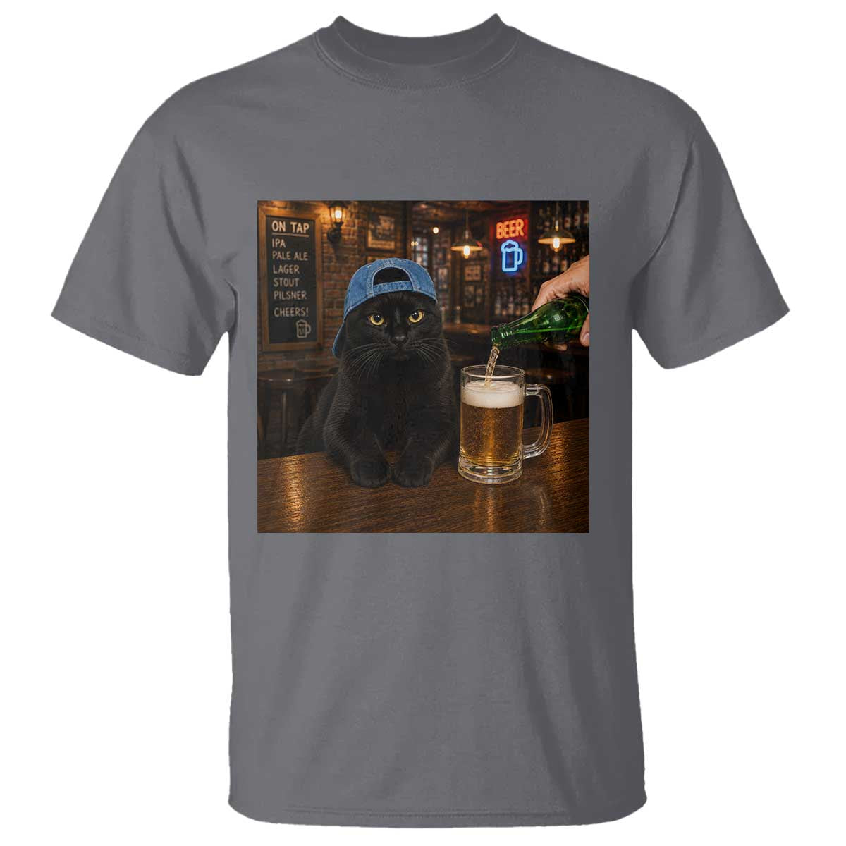 Black Cat Drinking Beer Funny Kitten Meme T Shirt