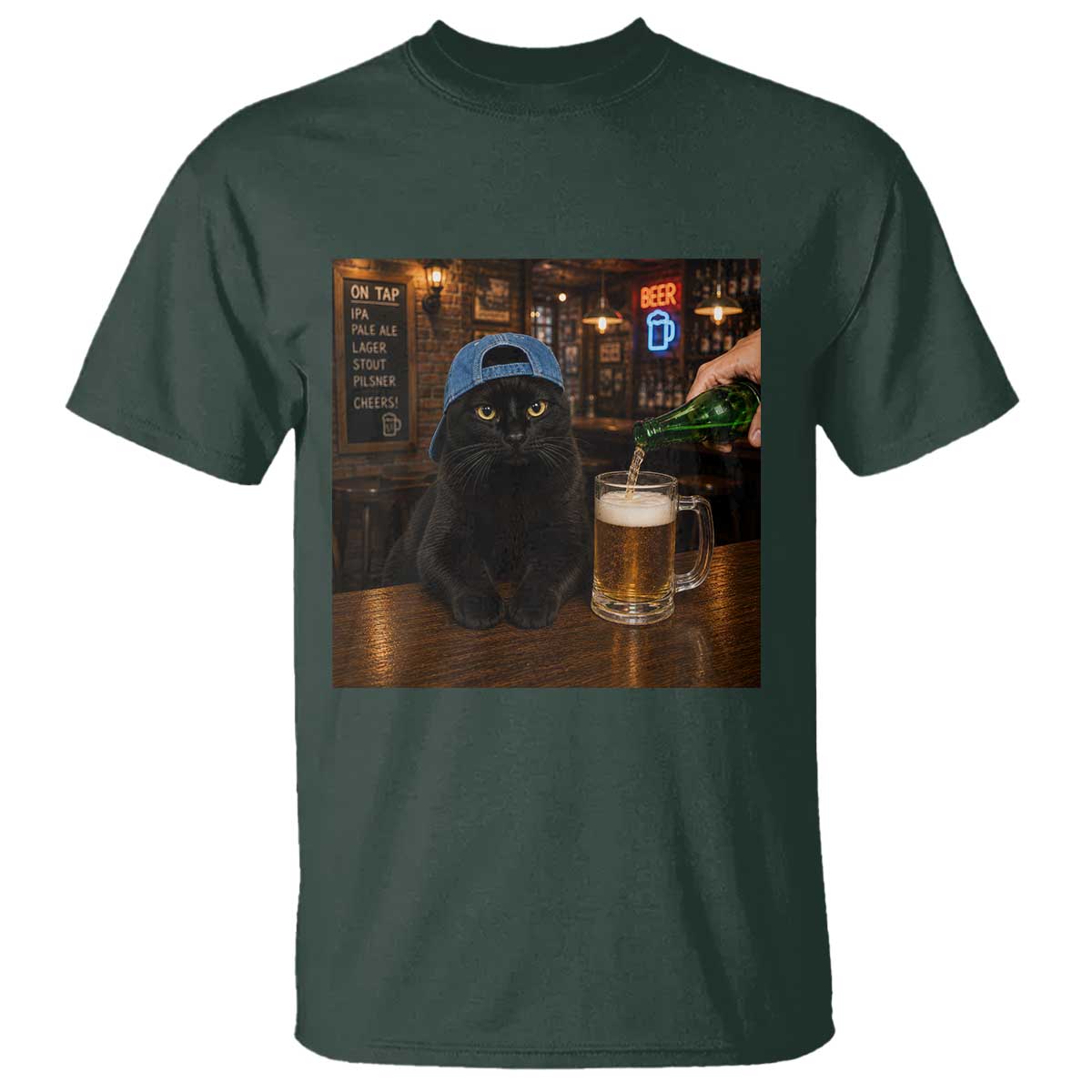Black Cat Drinking Beer Funny Kitten Meme T Shirt
