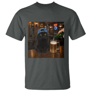 Black Cat Drinking Beer Funny Kitten Meme T Shirt