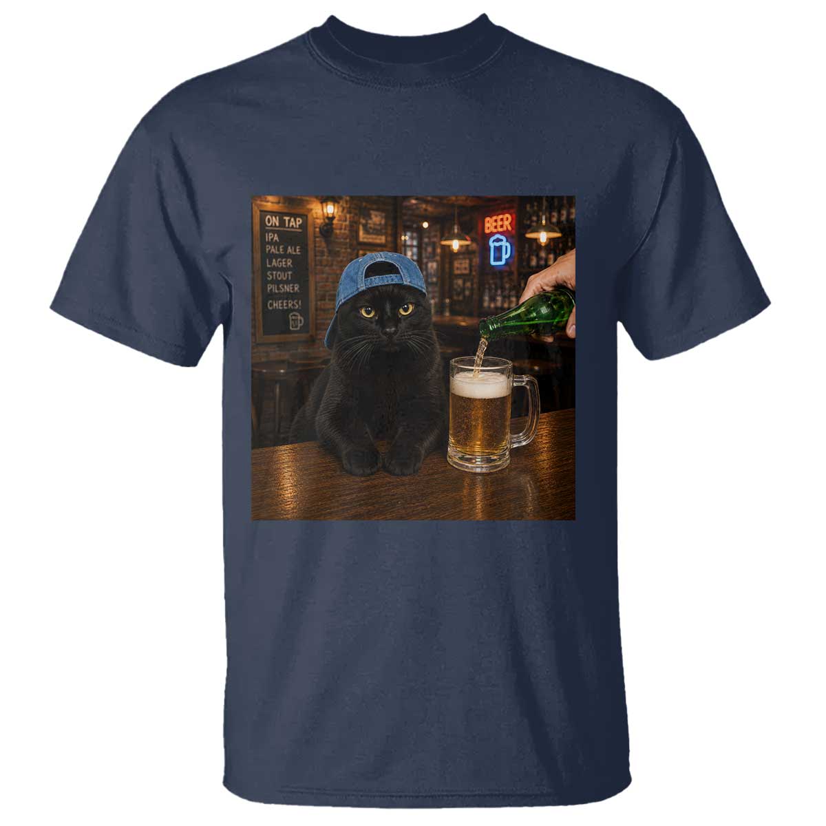 Black Cat Drinking Beer Funny Kitten Meme T Shirt