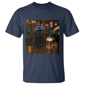 Black Cat Drinking Beer Funny Kitten Meme T Shirt