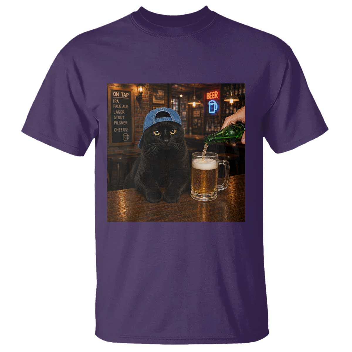Black Cat Drinking Beer Funny Kitten Meme T Shirt