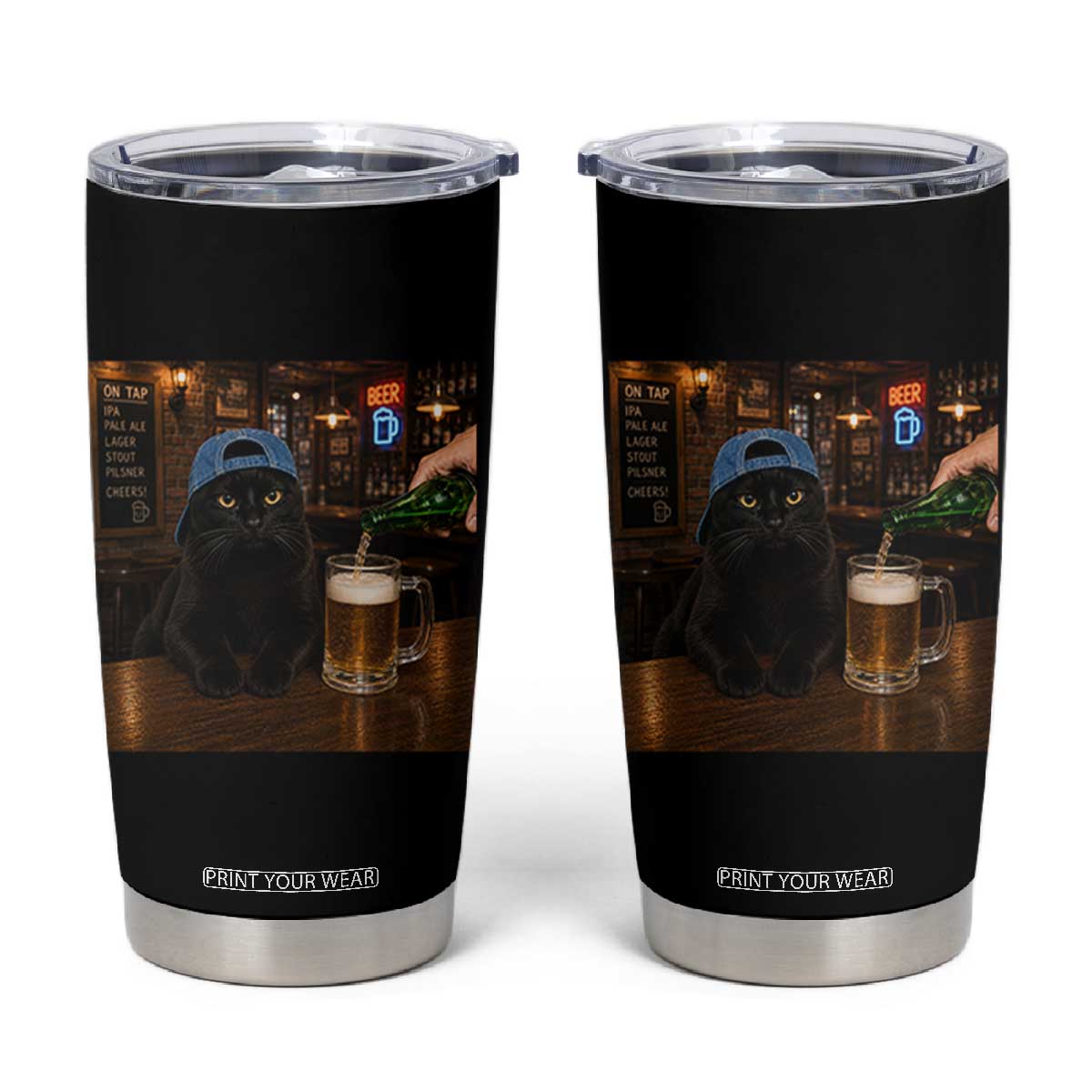 Black Cat Drinking Beer Funny Kitten Meme Tumbler Cup