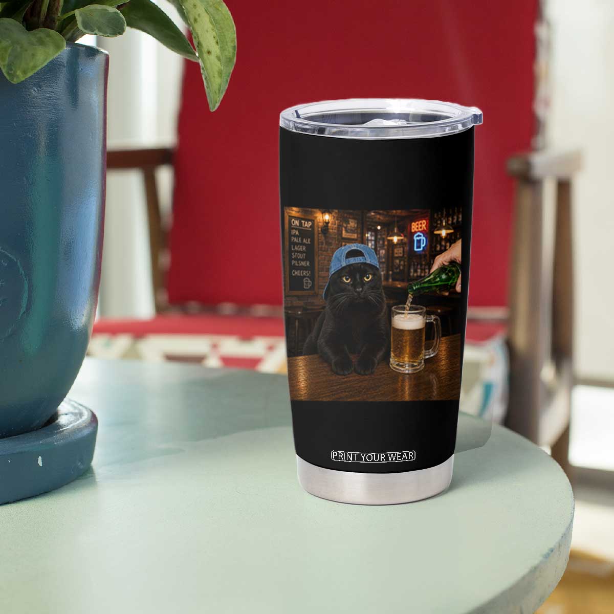 Black Cat Drinking Beer Funny Kitten Meme Tumbler Cup