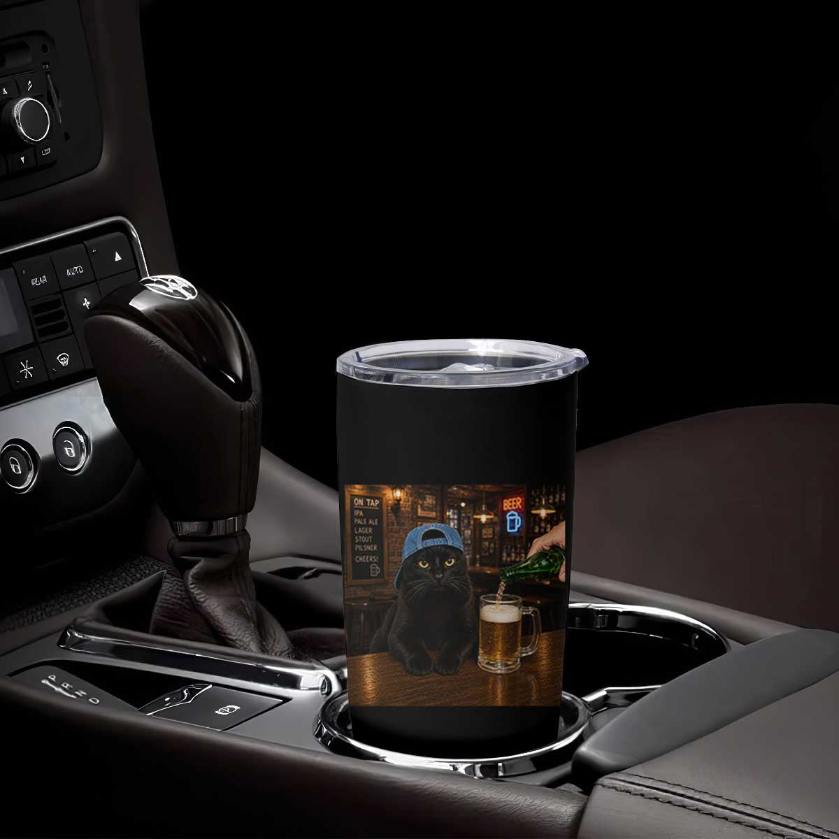 Black Cat Drinking Beer Funny Kitten Meme Tumbler Cup
