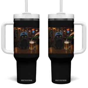 Black Cat Drinking Beer Funny Kitten Meme Tumbler With Handle