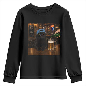 Black Cat Drinking Beer Funny Kitten Meme Youth Sweatshirt