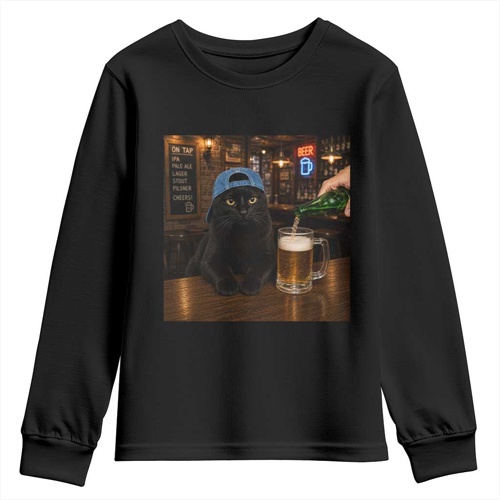 Black Cat Drinking Beer Funny Kitten Meme Youth Sweatshirt