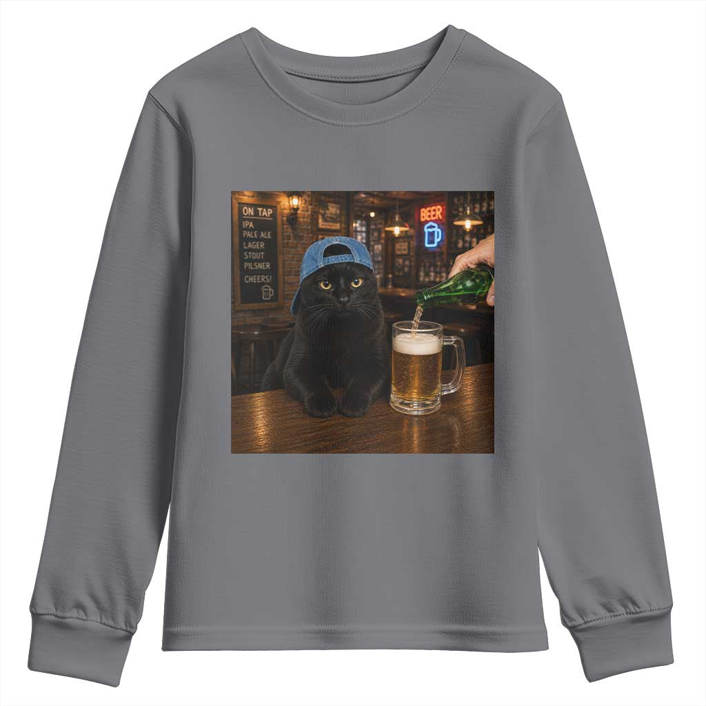 Black Cat Drinking Beer Funny Kitten Meme Youth Sweatshirt