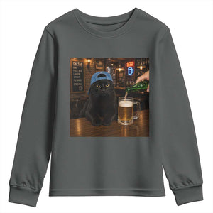 Black Cat Drinking Beer Funny Kitten Meme Youth Sweatshirt