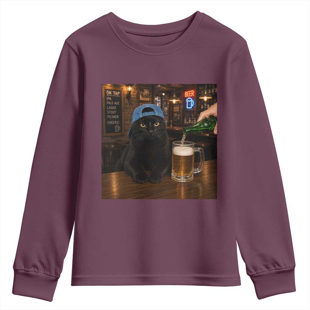 Black Cat Drinking Beer Funny Kitten Meme Youth Sweatshirt